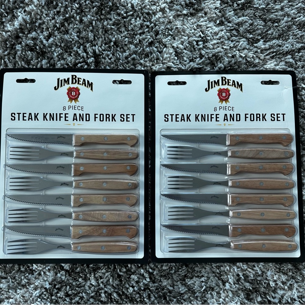 Jim Beam Two Sets of 8 Steak Knives and Forks